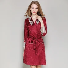 Женский шелковый халат женский шелковый халат платье брендовый красный сексуальный кружевной Шелковый халат и платье комплект из двух предметов пижамы+ купальный