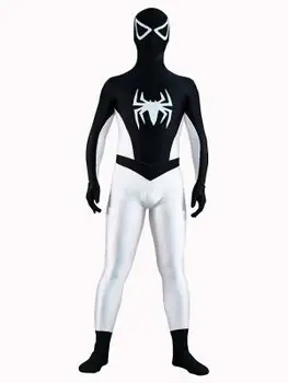 

Spiderman Costume Black white Spandex Spiderman Cosplay Zentai Suit Halloween The most popular Superhero Catsuit Free Shipping
