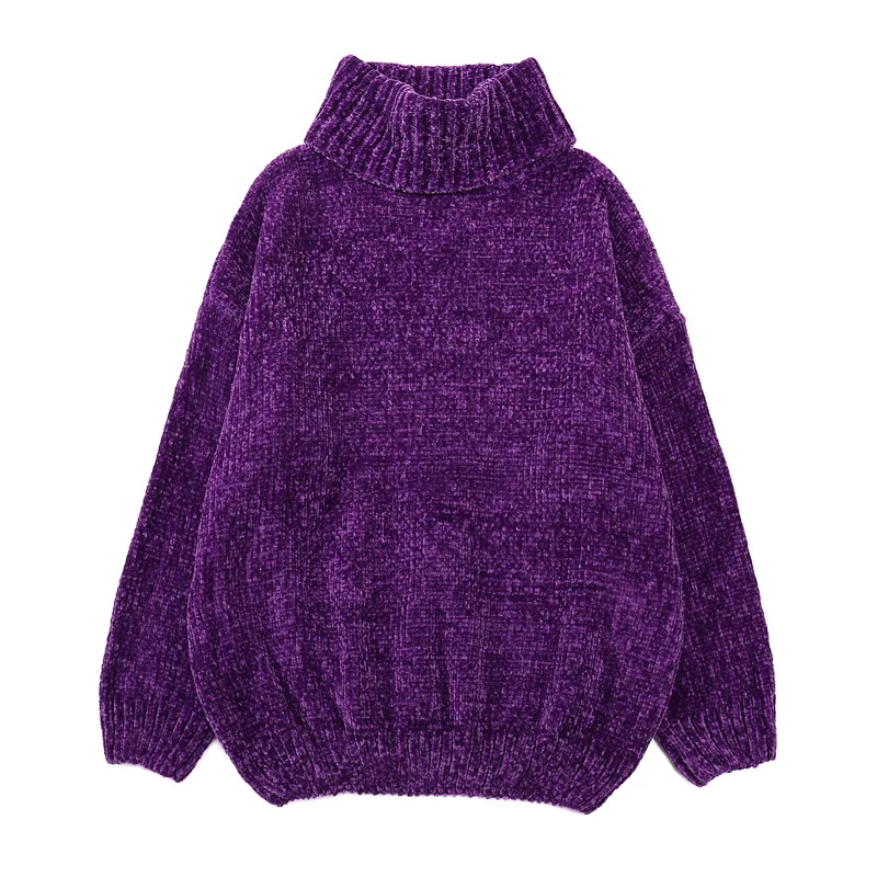 Высокое качество осень зима женский порт синель бархат ветер золото бархат Neil водолазка джемпер вязаный свитер женский - Цвет: purple