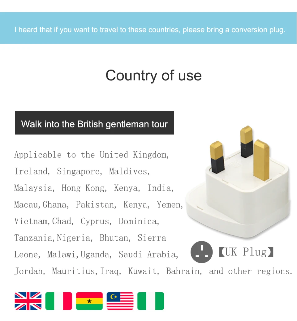 1PC Universal EU US AU to UK Plugs Adaptor Multifunction Travel Wall AC Power Socket Plug Charger Adapter Converter 3 Socket Pin (4)