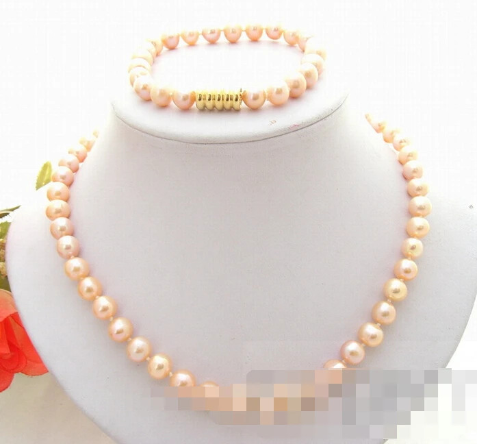 

12621 Pink Pearl Necklace&Bracelet Set