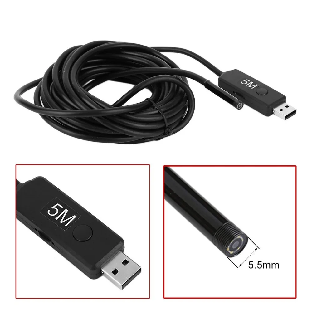 

Waterproof HD 5M 5.5mm Endoscope Mini USB Camera Borescope Photo Capture Inspection Scope 6 White LEDs Tube for Android Phone PC
