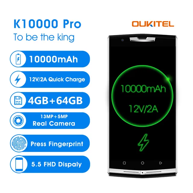 Best Offers Oukitel K10000 Pro 5.5" FHD 10000mAh Power Bank SmartPhone MTK6750 Octa Core 4GB RAM 64GB 13MP Fingerprint 4G LTE Mobile Phone