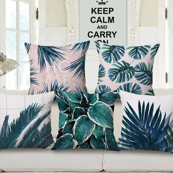 

Decorative Cotton Linen Cushion Cover 45X45Cm Capa de Dlmofada Sofa Bedding Throw Pillow Case Tropical plants Fashion Pattern