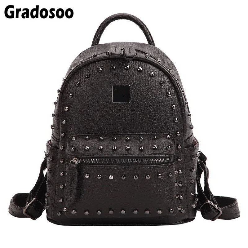 

Gradosoo Punk Style Rivet Backpack Female Famous Brand Women's Backpack PU Leather Shoulder School Bag Bagpack For Girls LBF203