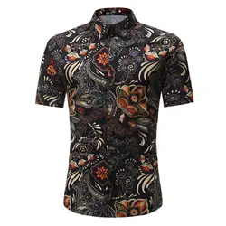2019 Мужская рубашка Летняя Повседневная пляжная гавайская рубашка мужская повседневная с коротким рукавом модная рубашка мужская