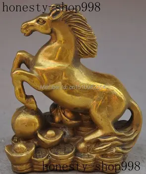 

4" chinese brass wealth money coin ingot zodiac steed horse success lucky statue