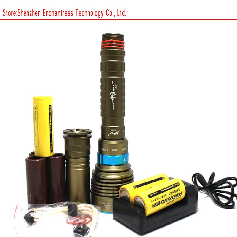 

14000 Lumen 70W 7* XML T6 LED Diving Flashlight Torch 200M Underwater Waterproof LED Flash Light Lantern+ 26650 Battery+ Charger
