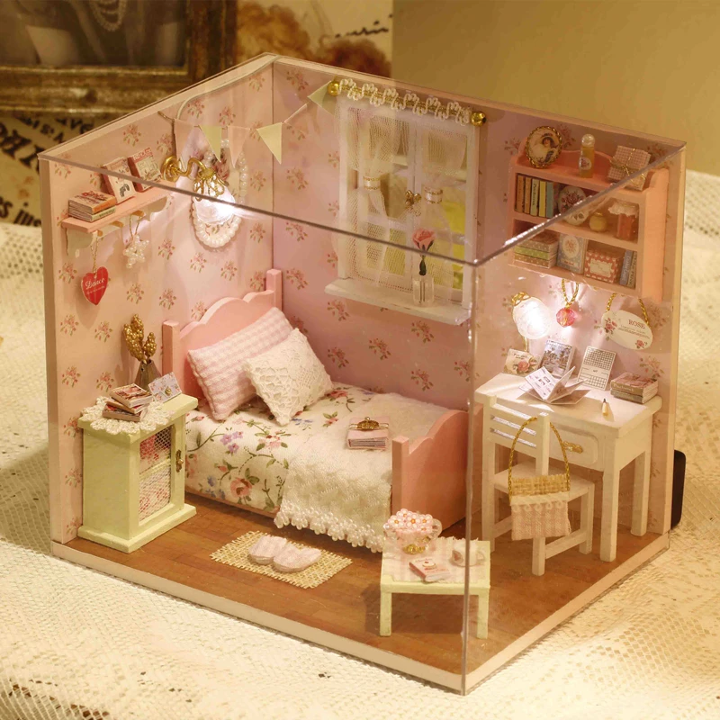 

DIY Model Doll House Casa Miniature Dollhouse with Furnitures LED 3D Wooden House Toys For Children Gift Handmade Crafts H002 #E
