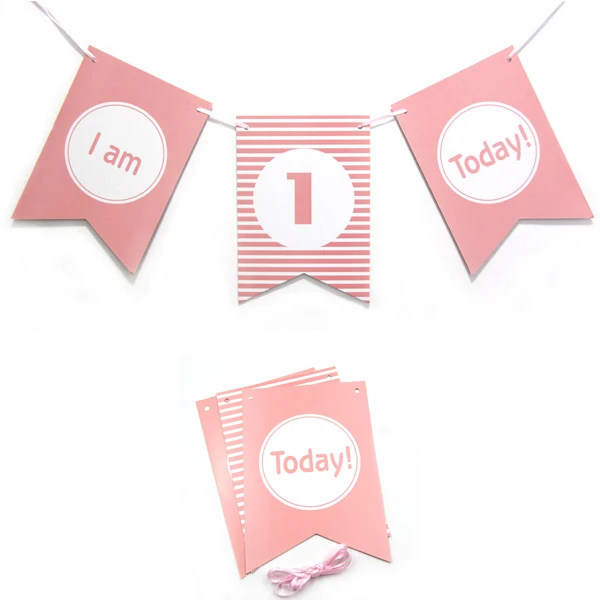 1 Набор "I am 1 today" розовый/синий бумажный баннер гирлянда для маленьких мальчиков и девочек для первого дня рождения ребенка украшения - Цвет: Pink