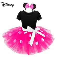 Дисней; платье для девочек; Хлопковое платье Минни; Сетчатое платье в крупный горошек
