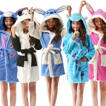 

Kigurumi Adult Women Bathrobe Cartoon Hooded Bath Robe szlafrok Animal Warm Dressing gown Soft Women's Sleepwears Robes