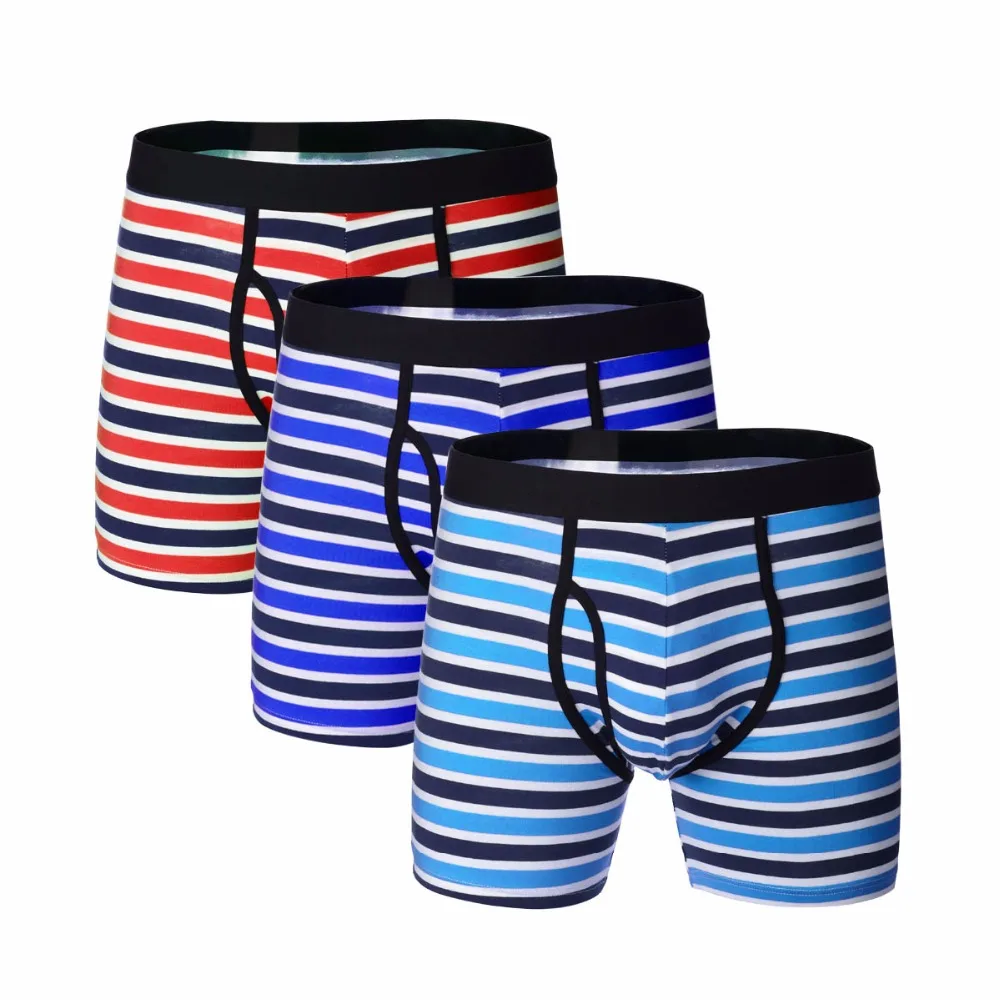 

3pcs/lot Men Underwear Boxer long Man Big Pluse Size Short Breathable Flexible Shortsboxers Striped Male Pants Lot