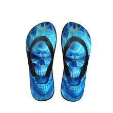 Настроенный, прохладный синий огонь череп печати мужские сандалии модные панк сланцы лето путешествия пляжные шлепанцы Высокое качество
