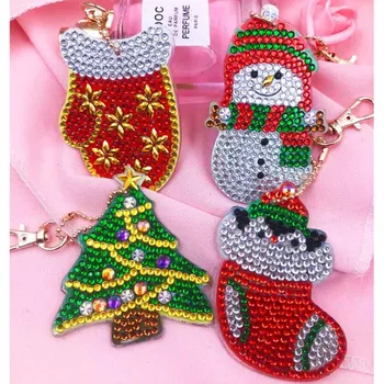 

Dpsprue DIY Special Shape Christmas Gifts Round Diamond Painting Cross Stitch Embroidery Mosaic Keychain Children's Handmade