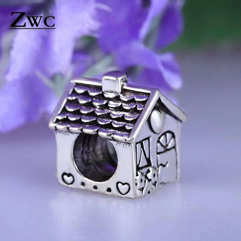 ZWC модный серебряный цвет дом большое отверстие бисерный браслет кулон для