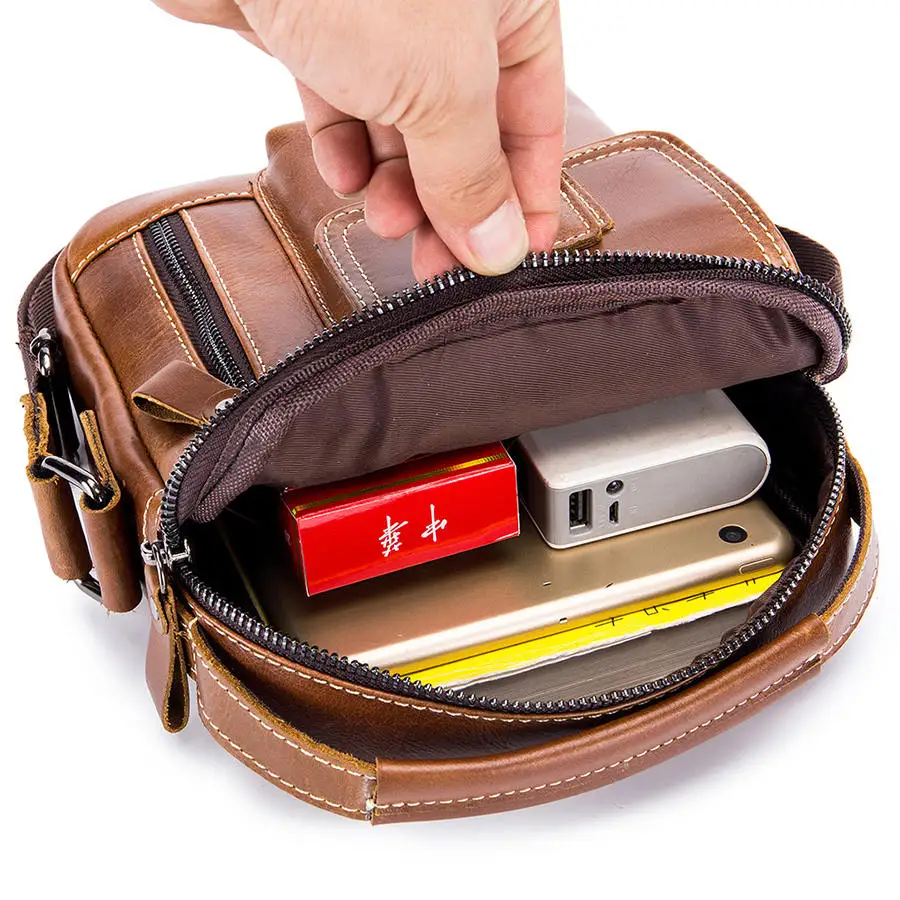 LAOSHIZI LUOSEN 2018 bolso de hombro de cuero genuino de marca para hombre, bolsos de mensajero, bolso bandolera para hombre, diseño de cremallera Casual pequeño LAOSHIZI LUOSEN 2018 bolso de hombro de cuero genuino de marca para hombre, bolsos de mensajero, bolso bandolera para hombre, diseño de cremallera Casual pequeño