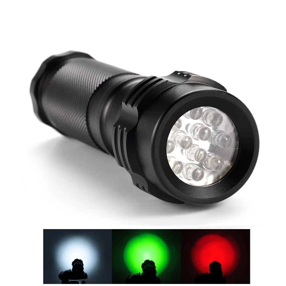 

Portable Handheld Outdoor Flashlight White Green Red Tri-Color Light 11-LED 3-mode Flashlights Road Signal Torch free shipping