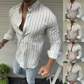 

Men Spring Autumn Fashion Striped Shirts Top Harajuku Casual Long Sleeve Shirts Men Male Slim Fit Shirts Camisa Chemise Homme