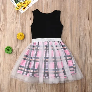 

2019 Toddler Kids Baby Girls Sleeveless Plaid Dress Princess Tulle Summer Tutu Dresses Casual