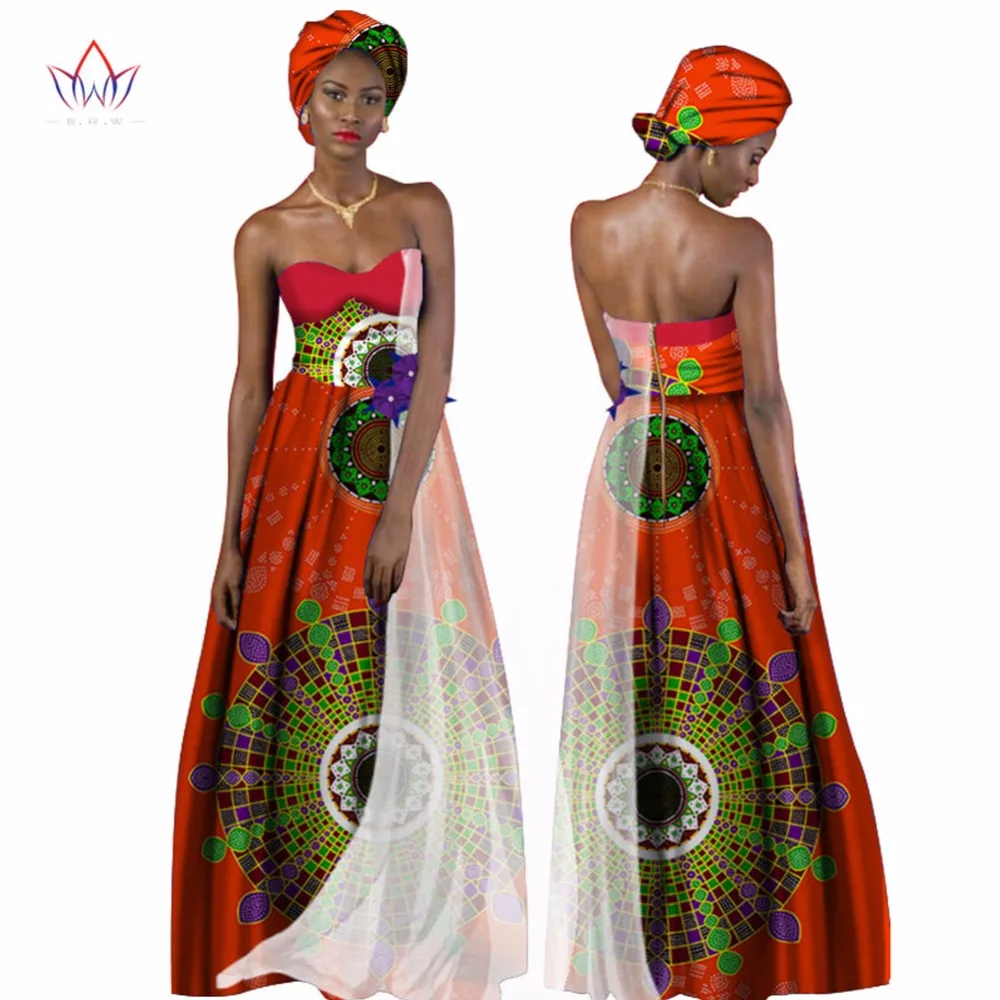 

Summer Dress Women Dress African Print Clothing Sleeveless Maxi Long Dresses Party Clothes free Headscarf African Clothes WY1277