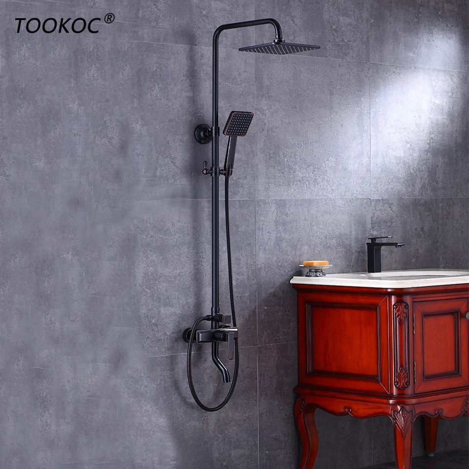 

TOOKOC Bathroom Shower Mixer Faucet Rotate lifting Tub Spout Wall Rainfall Shower Head Handshower Cold and Hot Water