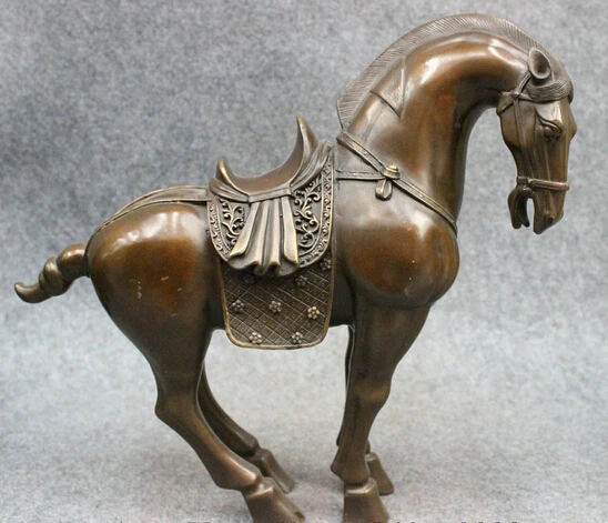 

wholesale factory 14" Folk Chinese Zodiac Pure Bronze Decoration Animals Jump Tang Horse Statue 25% off