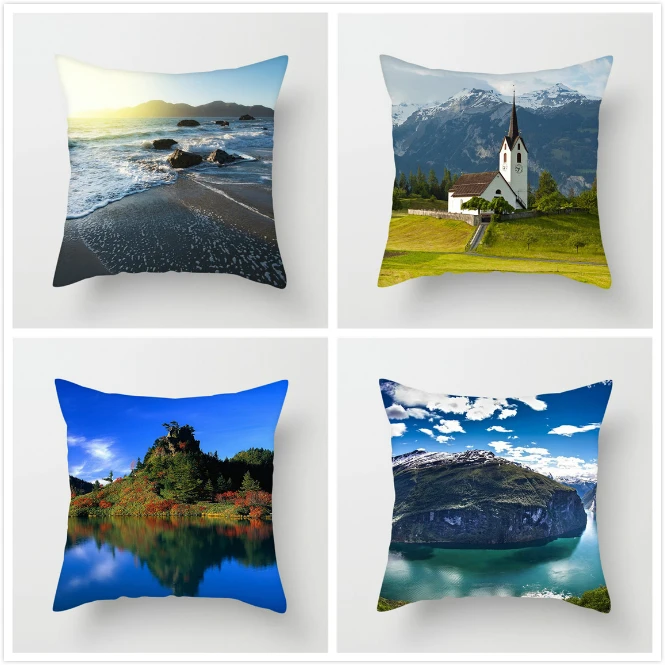 

Fuwatacchi Sunrise Sunset Waterfall Pillow Cover Beautiful Scenic Cushion Cover Home Sofa Car Chair Decorative Pillowcases 2019