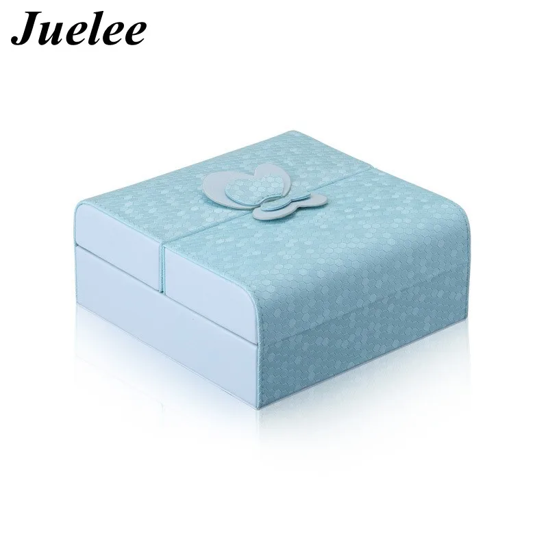

Juelee Double Open Bow Style Jewelry Box PU Leather Necklace Ring Magnetic Jewelry Case for Woman