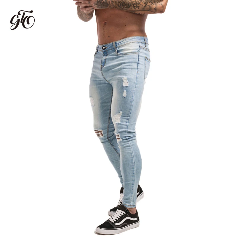 Buy Gingtto Ripped Jeans For Men Distress Jeans Dark Blue Lightweight Cotton