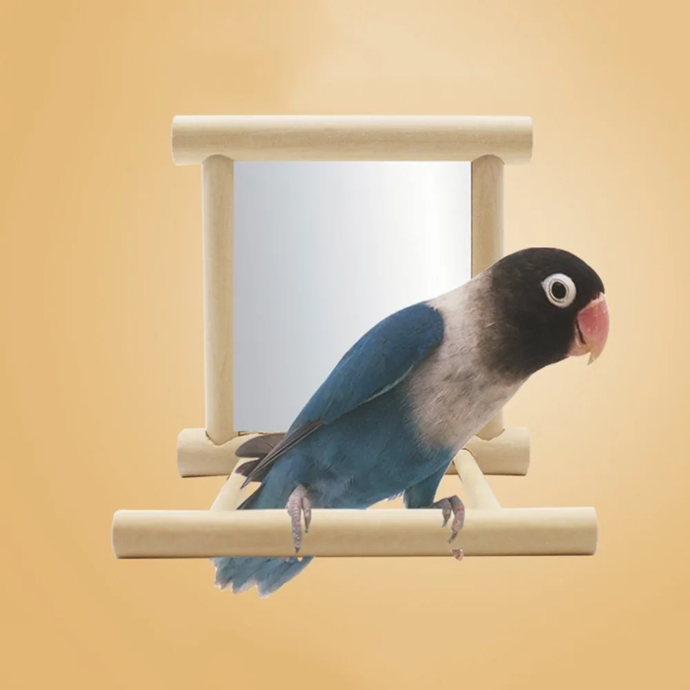 

Funny Wooden Bird Toy Mirror Fun Toys For Parrots Cockatiel Vogel Speelgoed Small Birds Parrot Toys Pet Toy Accessories