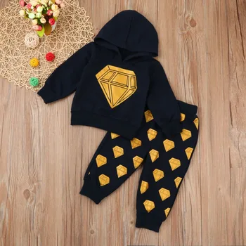 

2019 Brand New 2PCS Newborn Toddler Infant Baby Boy Clothes Diamond Print Carton Top + Trousers Outfit Set
