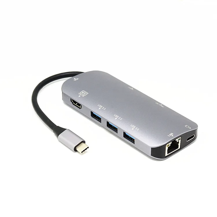 UTHAI J09 type C 9в1 Мульти USB 3,0 концентратор HDMI адаптер док-станция для MacBook Pro Аксессуары Usbc 3,1 сплиттер 3 порта USB C кардридер - Цвет: Серебристый