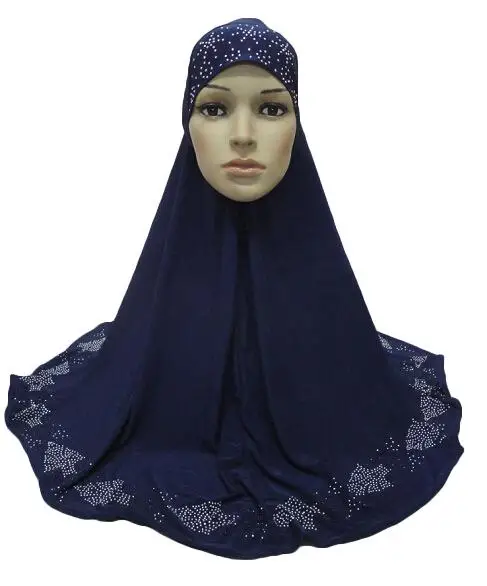 Один кусок Hijab шарф Мусульманский Amira молитва Khimar шляпа Женщины исламский головной убор над головой тюрбан, головной платок полное покрытие поклонения службы - Цвет: Navy Blue