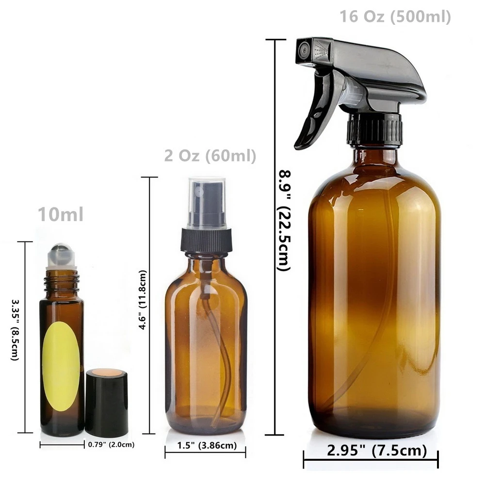 14 упаковка пустой коричневый стеклянный флакон с распылителем с 6-10 мл в рулоне 6-60 мл и 2-500 мл бутылка с распылителем для очистки эфирного масла Янтарный