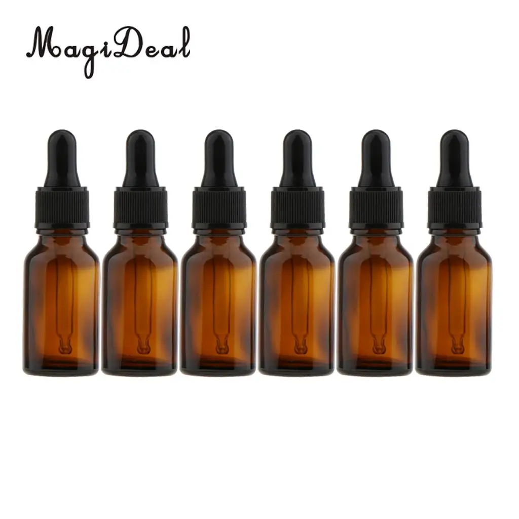 Handmade Wood Essential Oils Display Rack 12 Holes Stand Holder with 6 Refillable Empty Amber Glass Bottles Containers