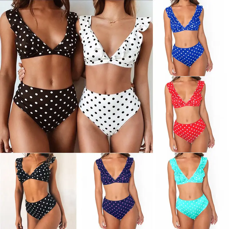 

Ruffles Bikini Set High Waist Dot Printed Bikini Women Swimwear Push Up Padded Monokini Swimsuit Bathing Suit Women Beachwear