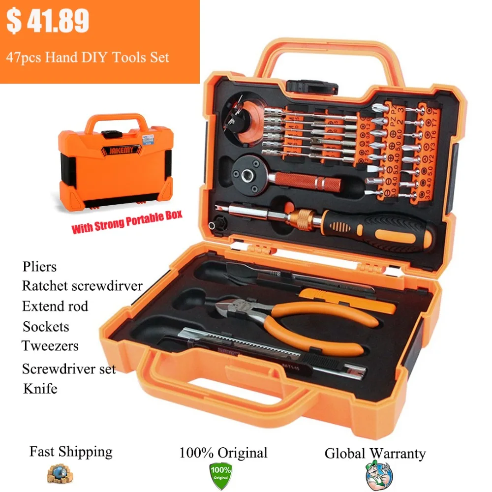 

47pcs Hand Tools Set DIY Repair Maintenance Tools Slotted Cross Screwdriver Socket Wrench Screwdriver Knife Plastic Toolbox New