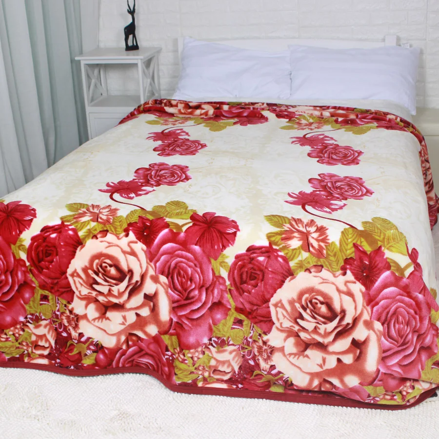 Флисовое одеяло с цветочным принтом и розой, полный размер, для кровати, дивана, 230x240 см, простыня, покрывало для свадьбы