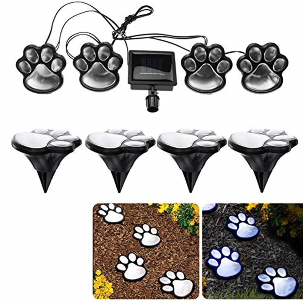 Set set of 4 led Solar Powered Cat Animal Paw Print LED Lights Garden Outdoors light Path Walkway Lawn Decoration Light