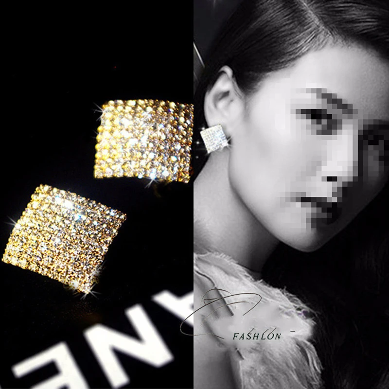 

Fashion Shiny Earrings Gold Charm Rhinestone Earrings Bridal Wedding Party Accessories 171108-4