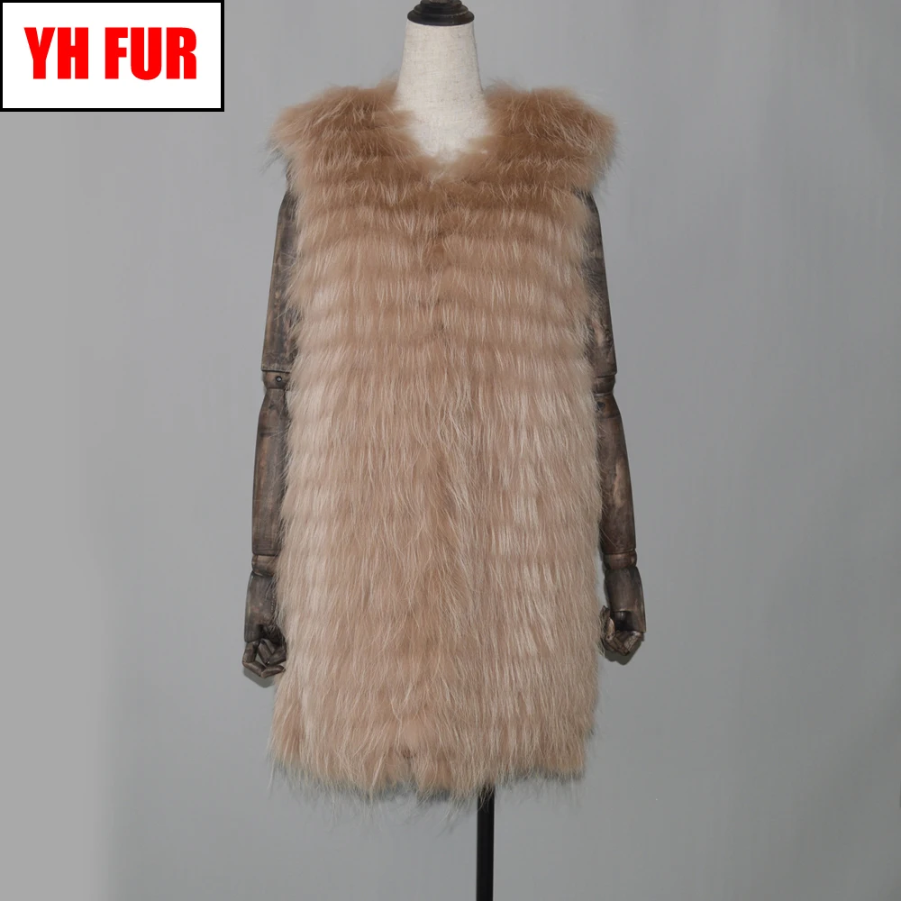 

New Hot Women Real Fox Fur Vest Female Spring Autumn 100% Genuine Fox Fur Long Waistcoat Coat Fashion Natural Real Fox Fur Gilet