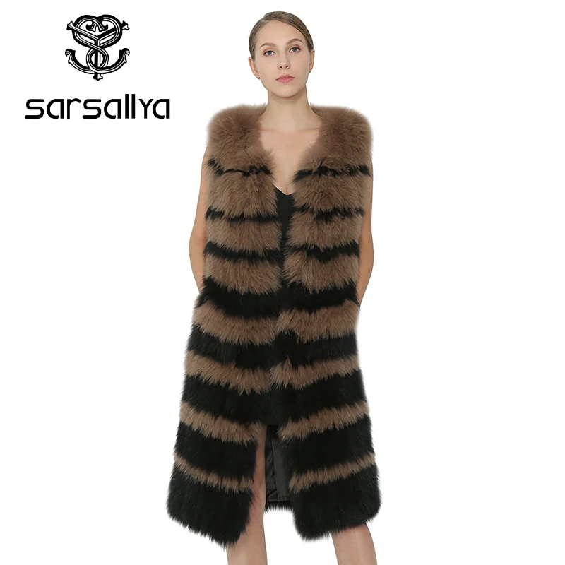 SARSALLYA Для женщин реального меховой жилет пальто Вязаная Зимняя мода Женская одежда природных енотовидная собака меховой жилет для женщин