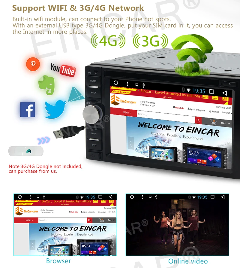 Excellent Android6.0 Car Stereo in Dash Double Din Headunit GPS Navigation 3D Map 5point Touch Screen BT SWC/USB/SD/Bulit-in WIFI/3G/4G 2