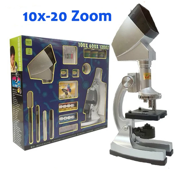 

10X-20X Zoom Illuminated Educational Children Toy Kids 1200X Student Microscope with Projector & Light Lamp Preapred Specimen