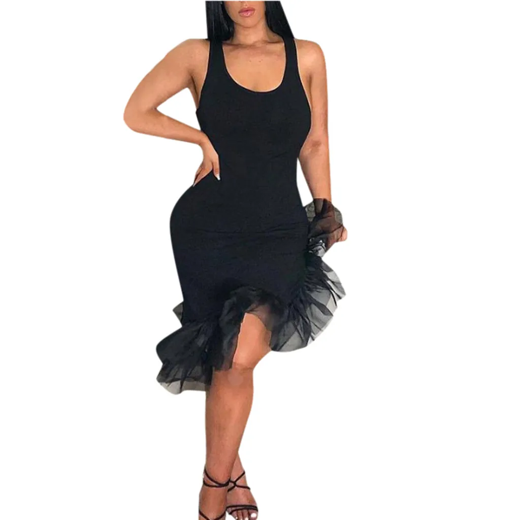 

2019 New Fashion Women dress Sleeveless Fold Ruffles Mini Dresses Camisole Backless Party Dress sexy#D10