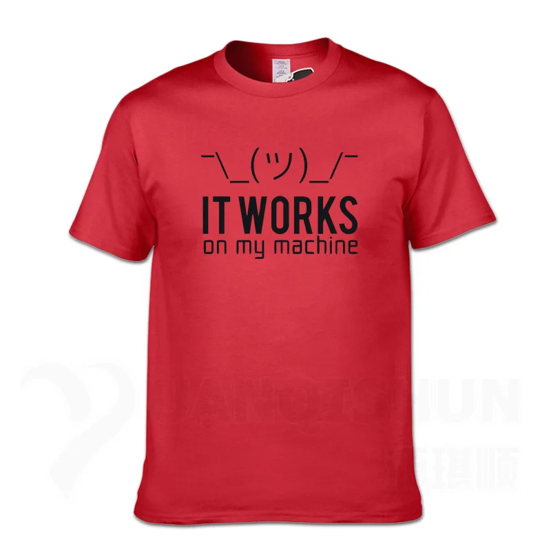 Забавные подарки на день рождения для детей, мужа, бойфренд Для мужчин работает на моей машине с коротким рукавом Хлопок программист футболка - Цвет: Red 2