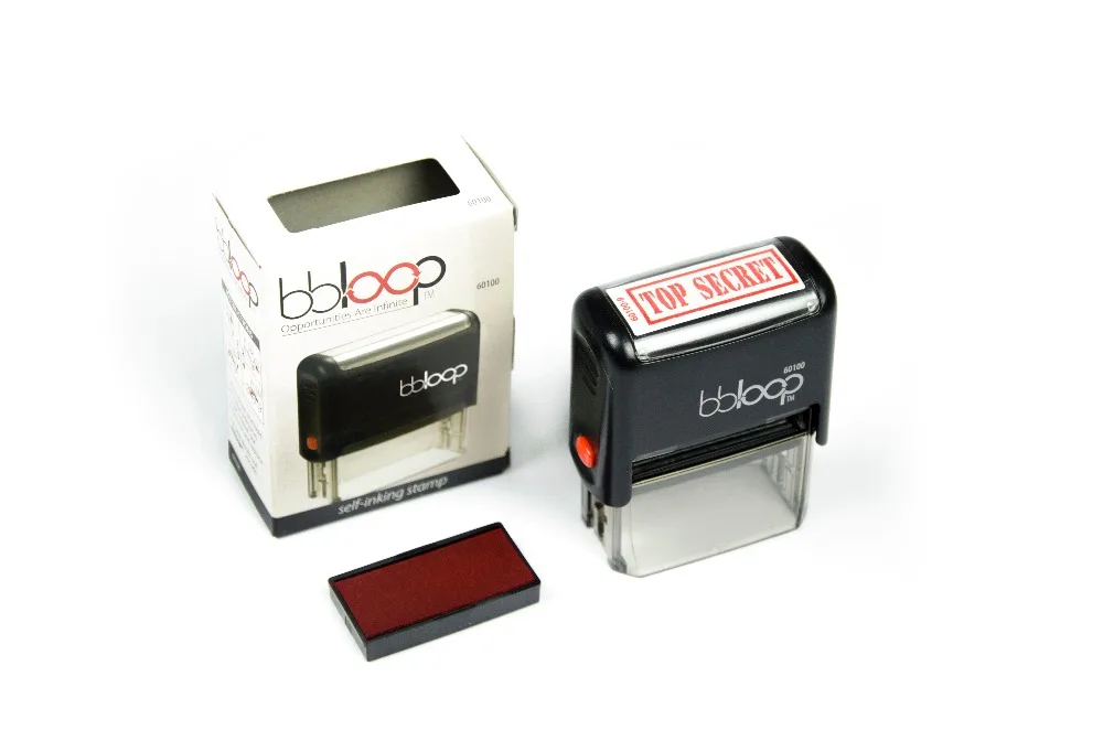 BBloop Stamp TOP SECRET Self Inking Rectangular Laser Engraved RED