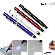 SZAICHGSI 4 в 1 лазерный указатель светодиодный сенсорный экран Стилус Шариковая ручка для iPhone 7 6 5 мобильный телефон 200 шт./партия