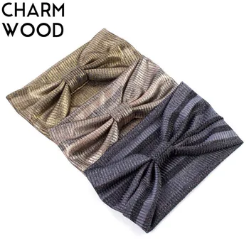 

CHARM WOOD Women's Metallic Color Striped Elastic Headbands Fashion Knotted Turban Knit Spa Headband Ladies Wrap Bow Hairband